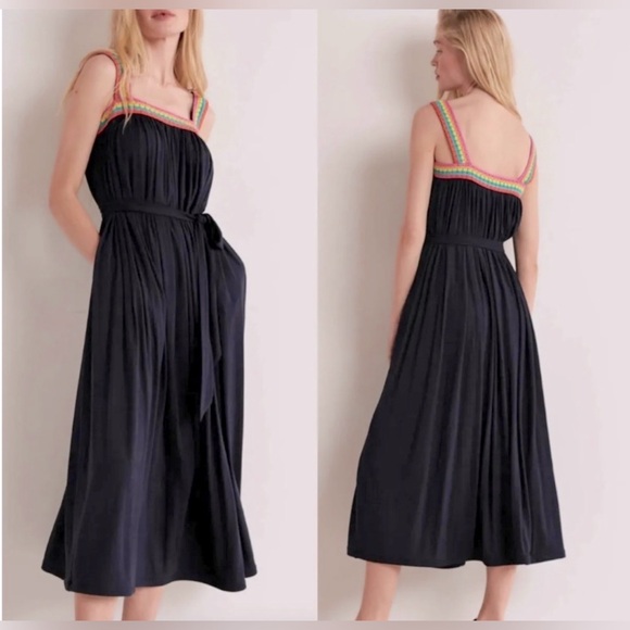 Boden Dresses & Skirts - Boden Rainbow Crochet Trim Jersey Maxi Dress in Navy Blue size 8